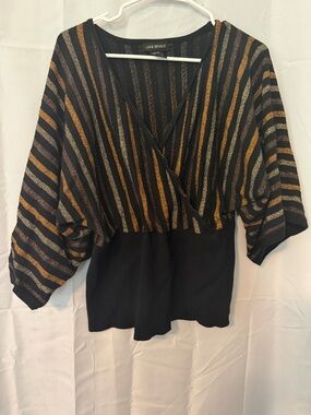 Lane Bryant Black Top with Gold & Silver Diagonal Stripes